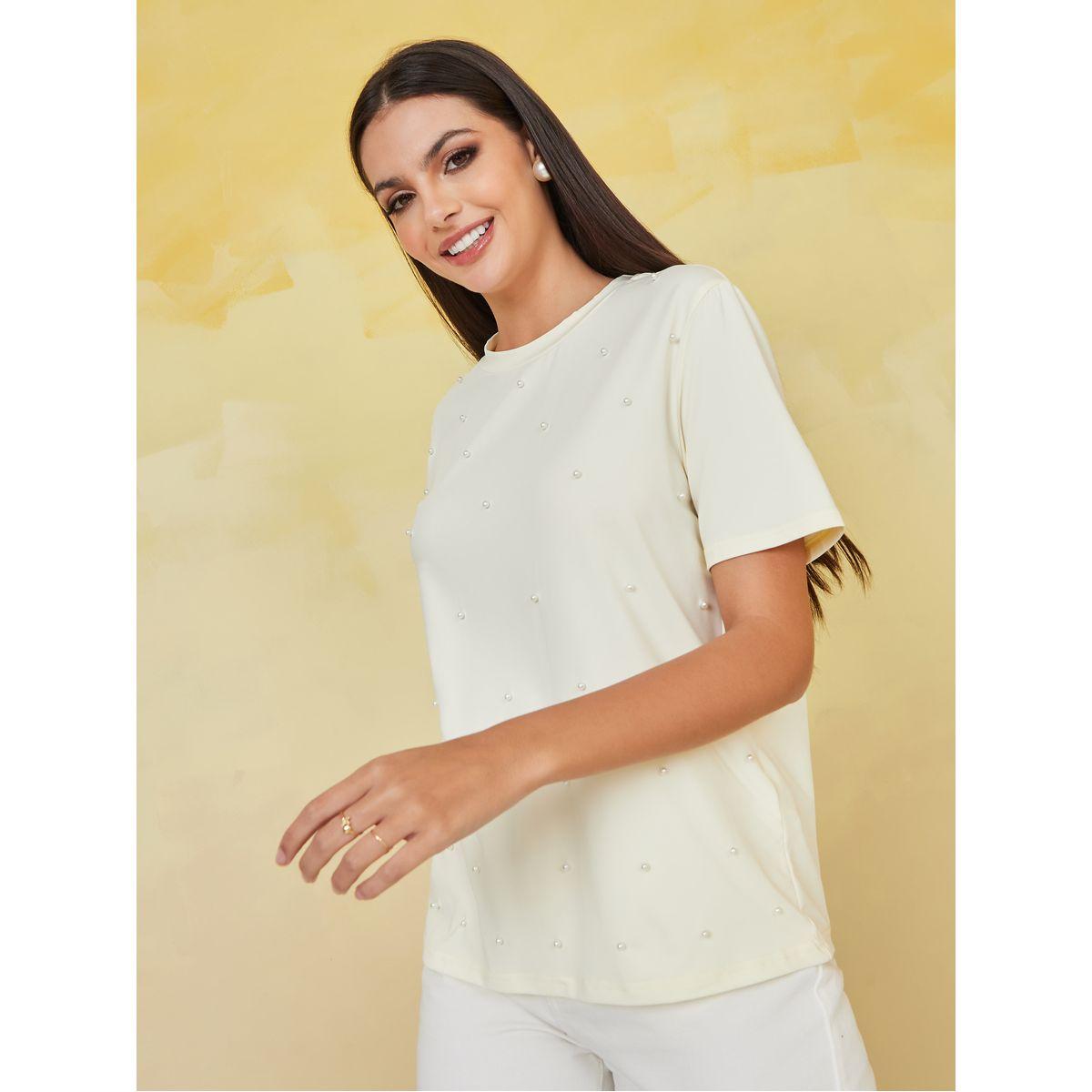 تيشيرت مزين بالخرز مع ياقة دائرية-women-clothing-tshirts-image-1