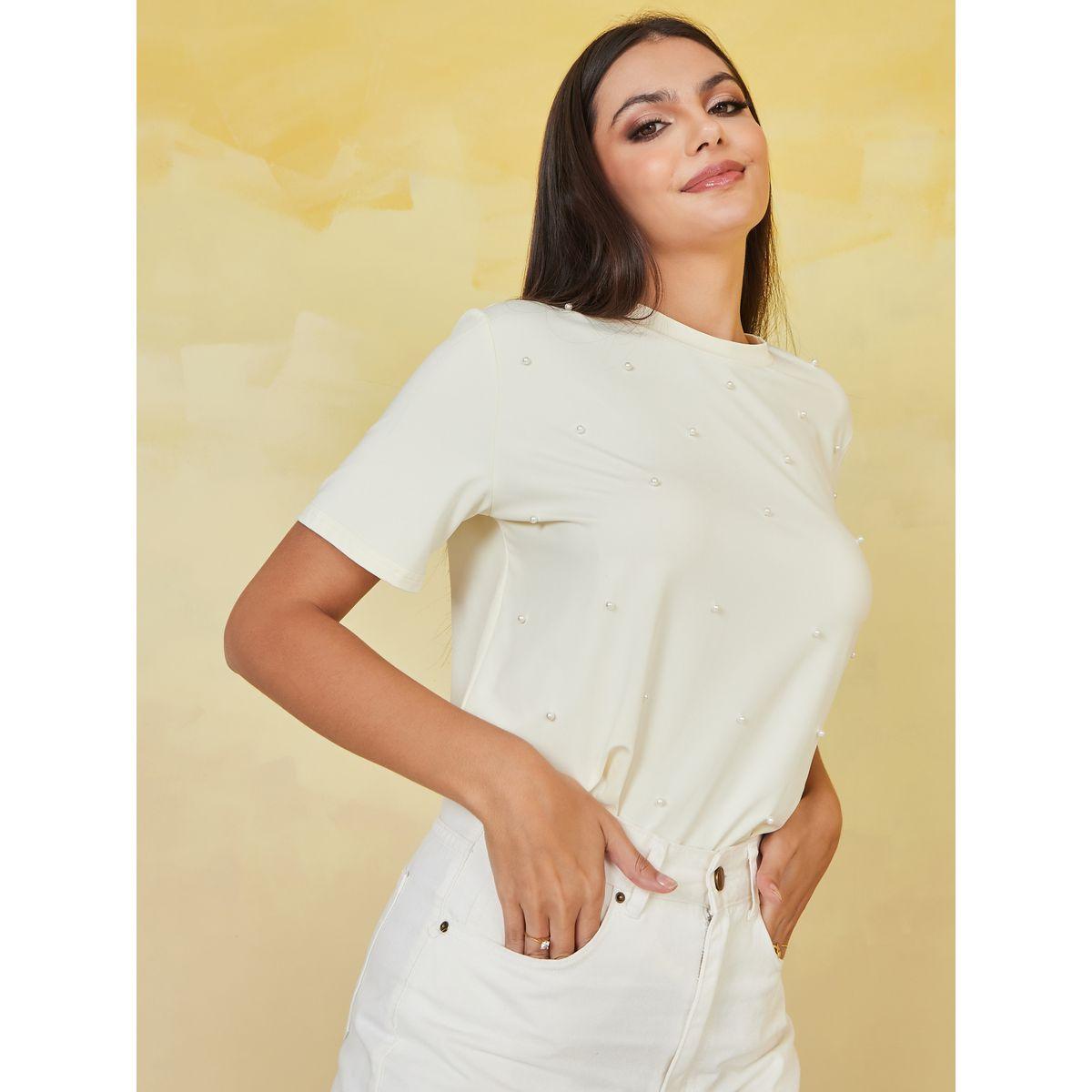 تيشيرت مزين بالخرز مع ياقة دائرية-women-clothing-tshirts-image-3