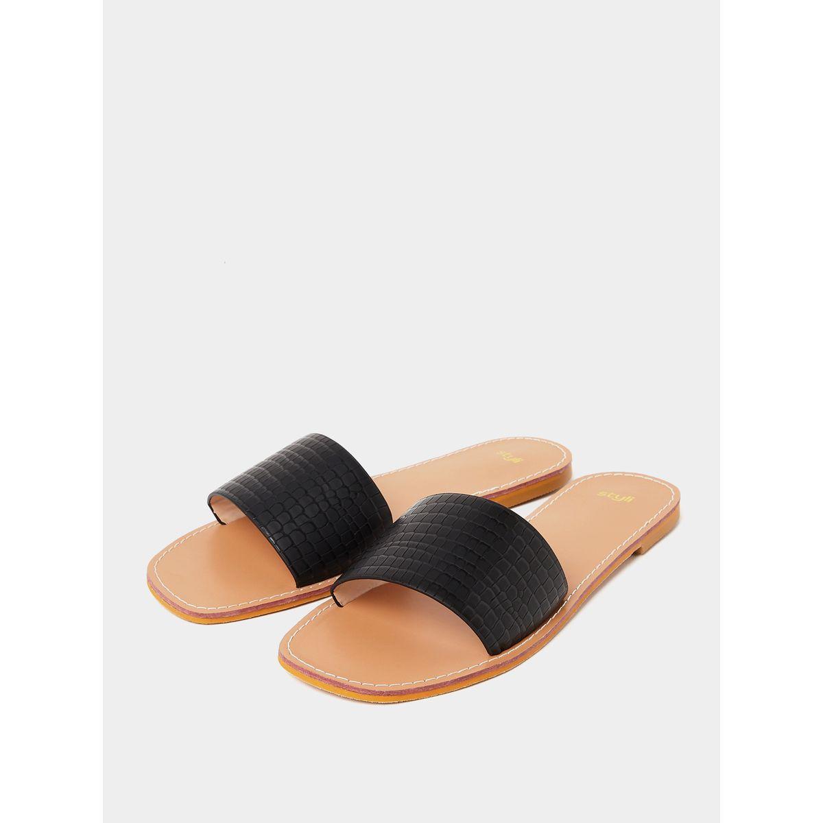 Styli Croc Texture Single Band Flat Sandals-women-shoes-sandals-flats-image-3