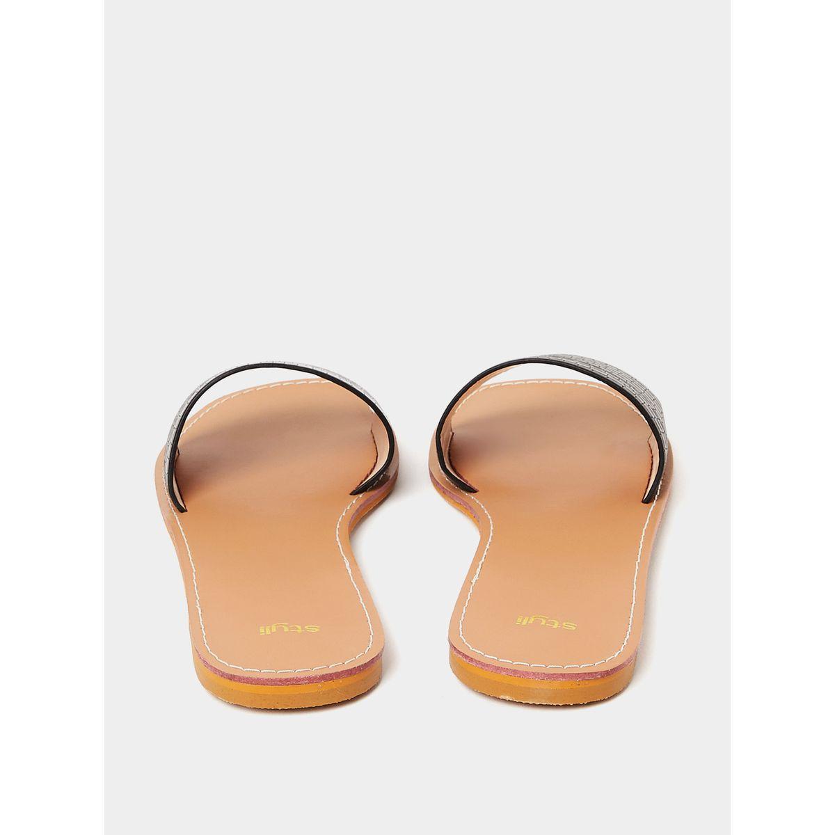 Styli Croc Texture Single Band Flat Sandals-women-shoes-sandals-flats-image-4