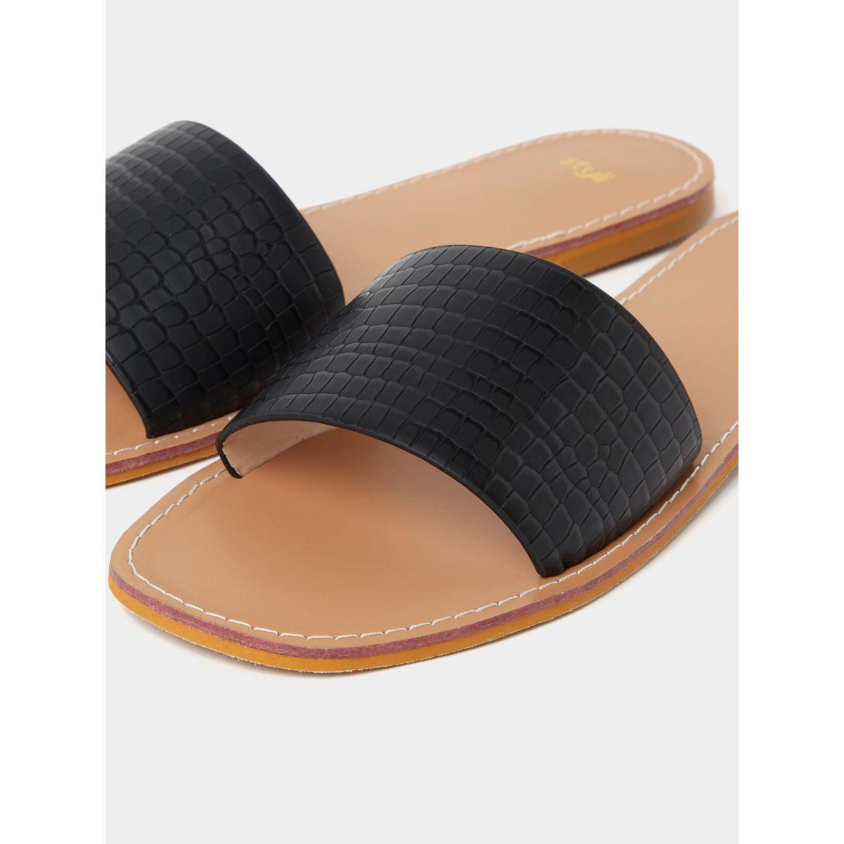 Styli Croc Texture Single Band Flat Sandals-women-shoes-sandals-flats-image-5