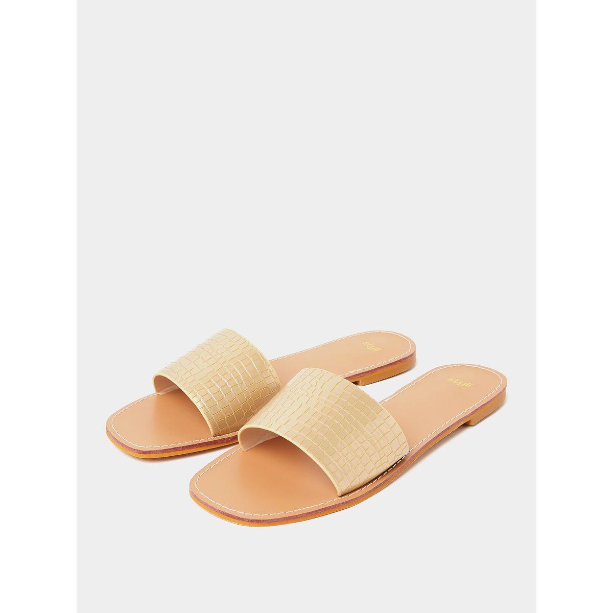 Styli Croc Texture Single Band Flat Sandals-women-shoes-sandals-flats-image-3