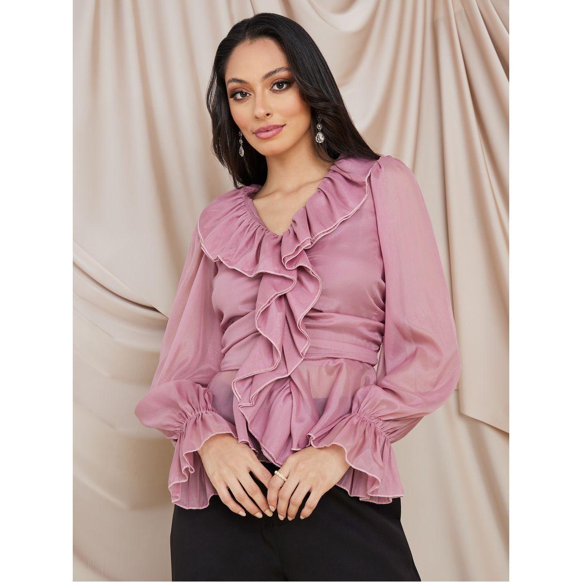 بلوزة بيبلوم مزينة بكشكش-women-clothing-shirtsandblouses-blouses-image-1
