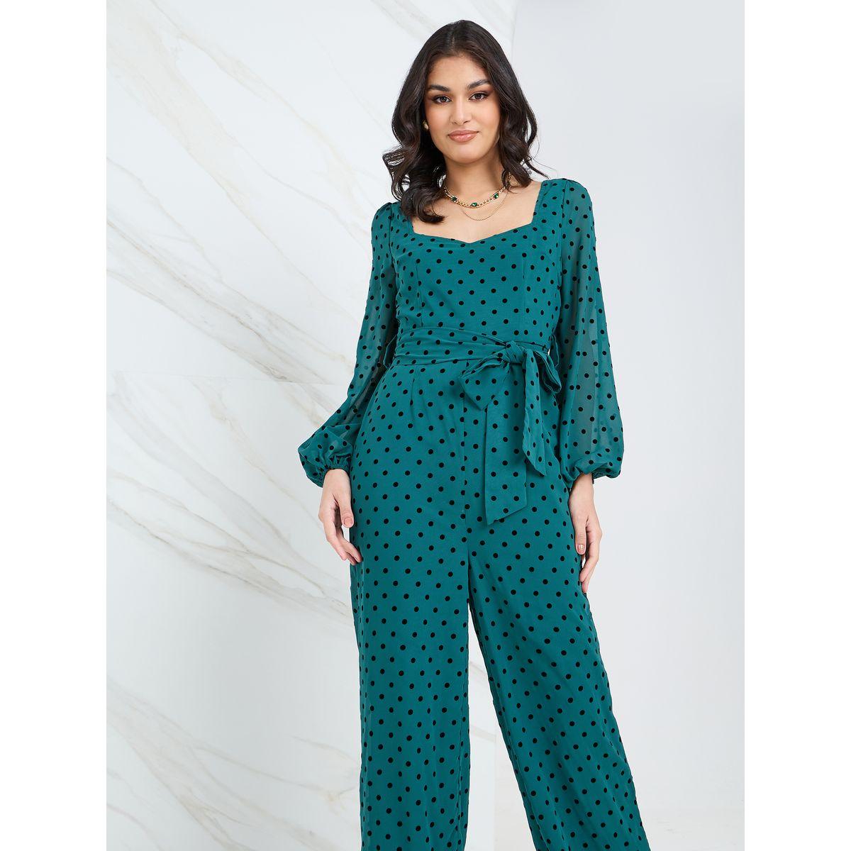 Styli Sweetheart Neck Flocked Wide Leg Jumpsuit-women-clothing-jumpsuits-image-2
