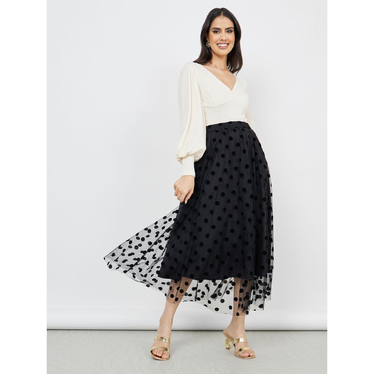 Styli Flocked Mesh Insert Maxi Skirt-women-clothing-bottoms-skirts-image-2
