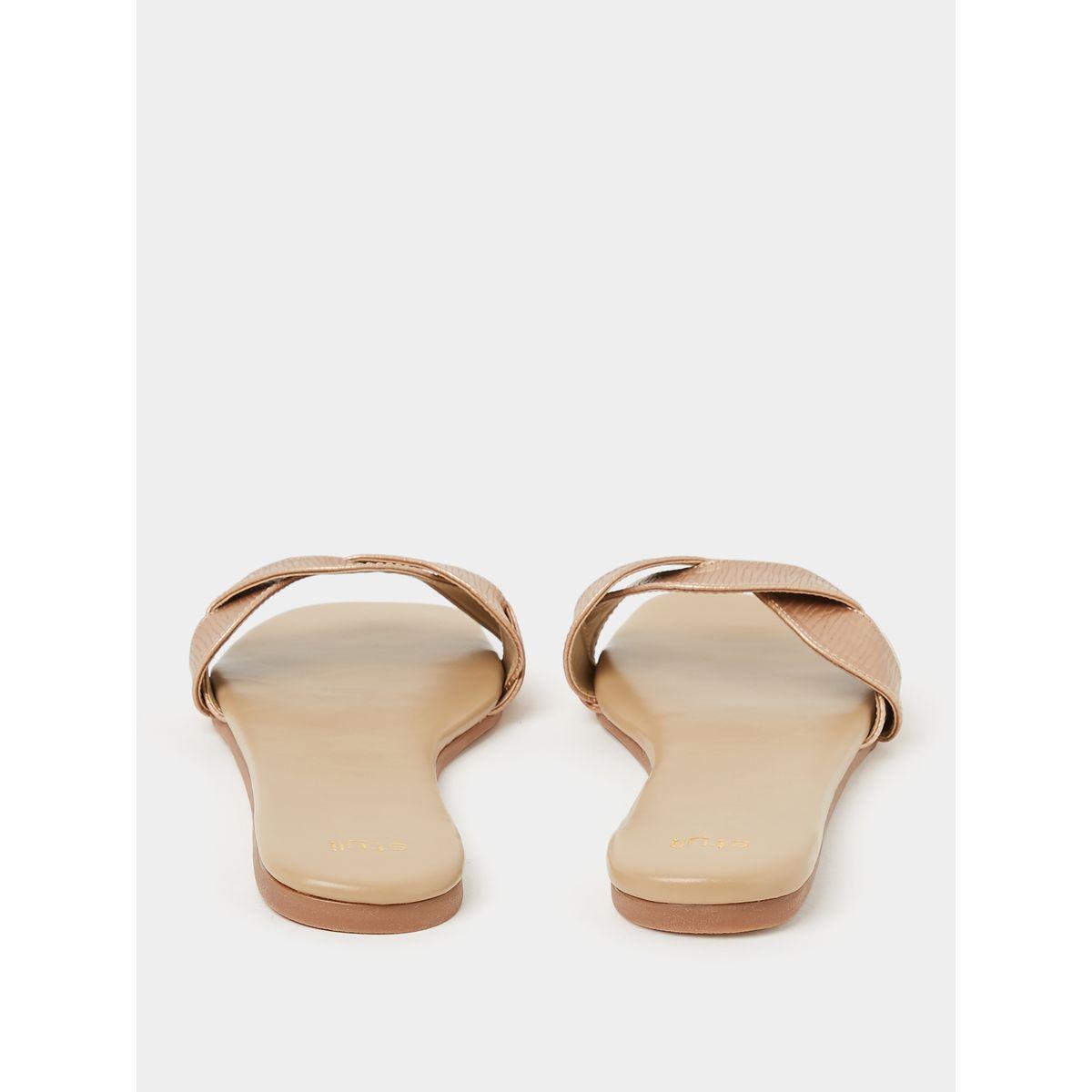 Styli Textured Metallic Strap Flat Sandals -women-shoes-sandals-flats-image-5