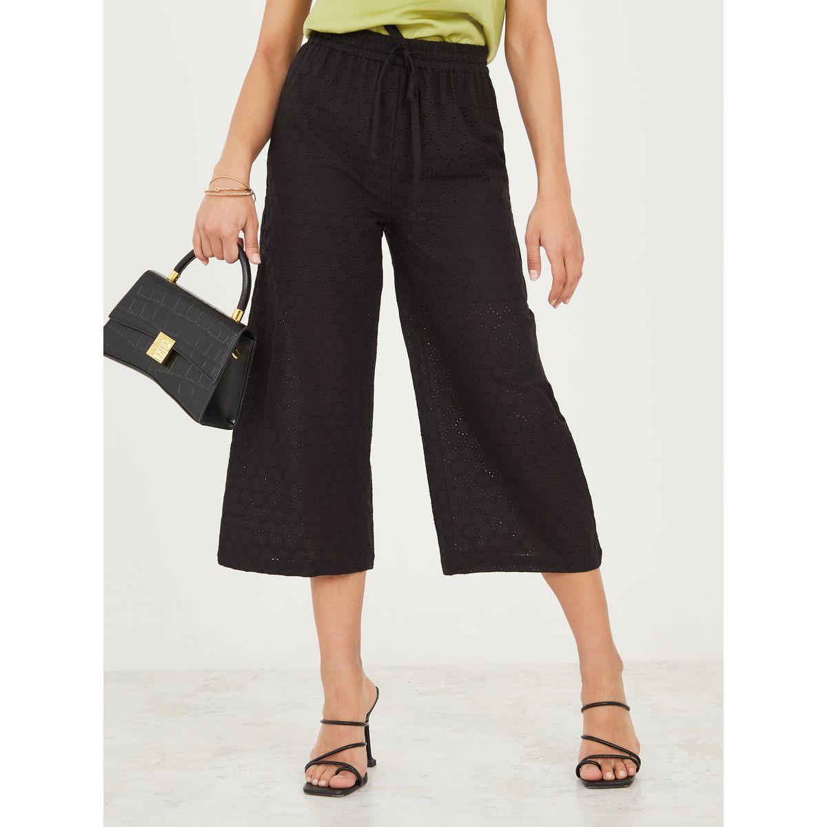 Styli Schiffli Wide Leg Culottes with Drawstring-women-clothing-bottoms-trousers-image-1