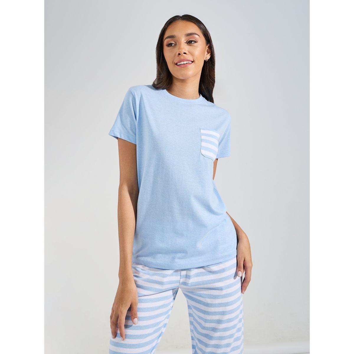 Styli Unwind Cotton Striped Pocket T-Shirt & Pyjama Set-women-clothing-nightwear-pyjamas-longsets-image-3