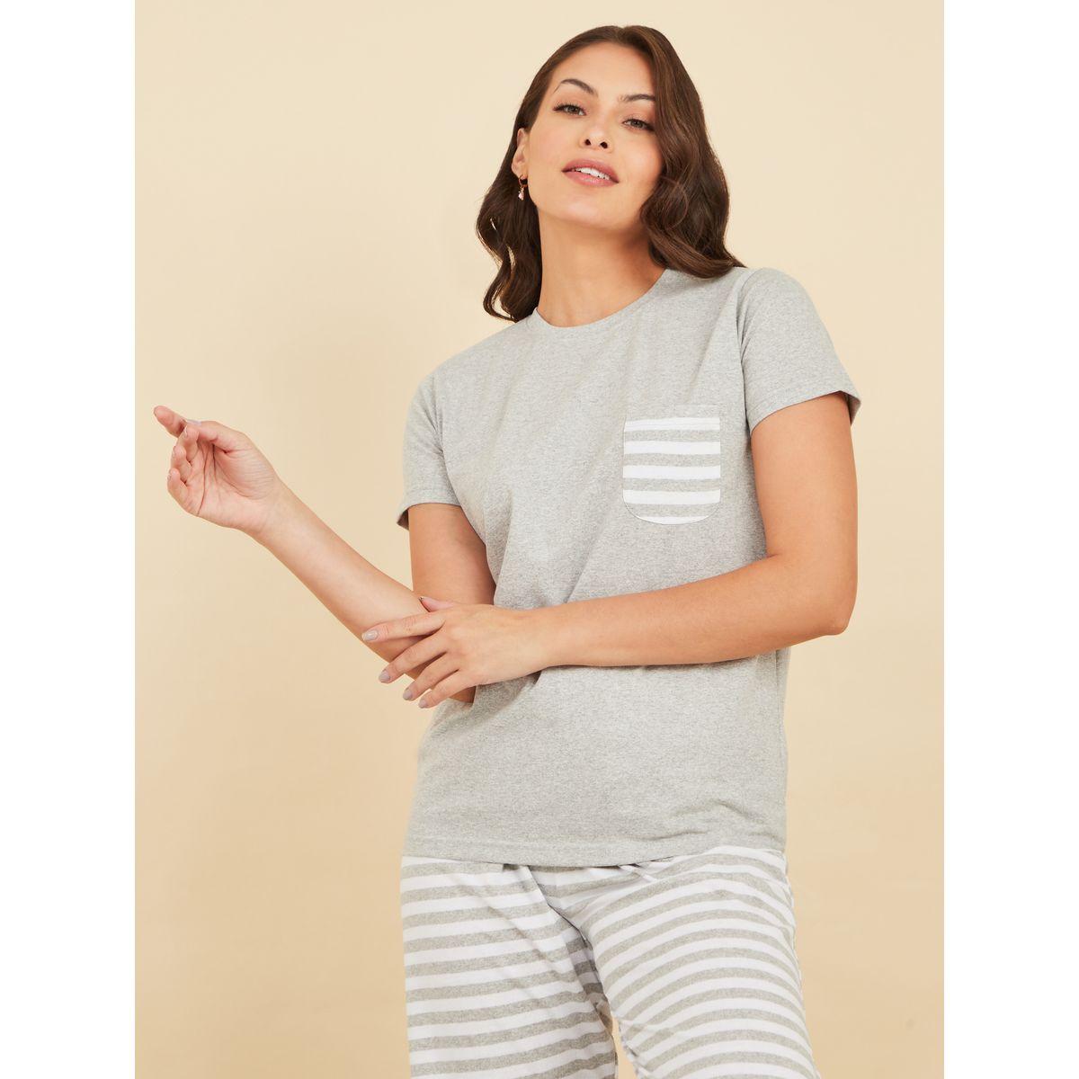 Styli Unwind Striped Pocket T-Shirt & Pyjama Set-women-clothing-nightwear-pyjamas-longsets-image-3