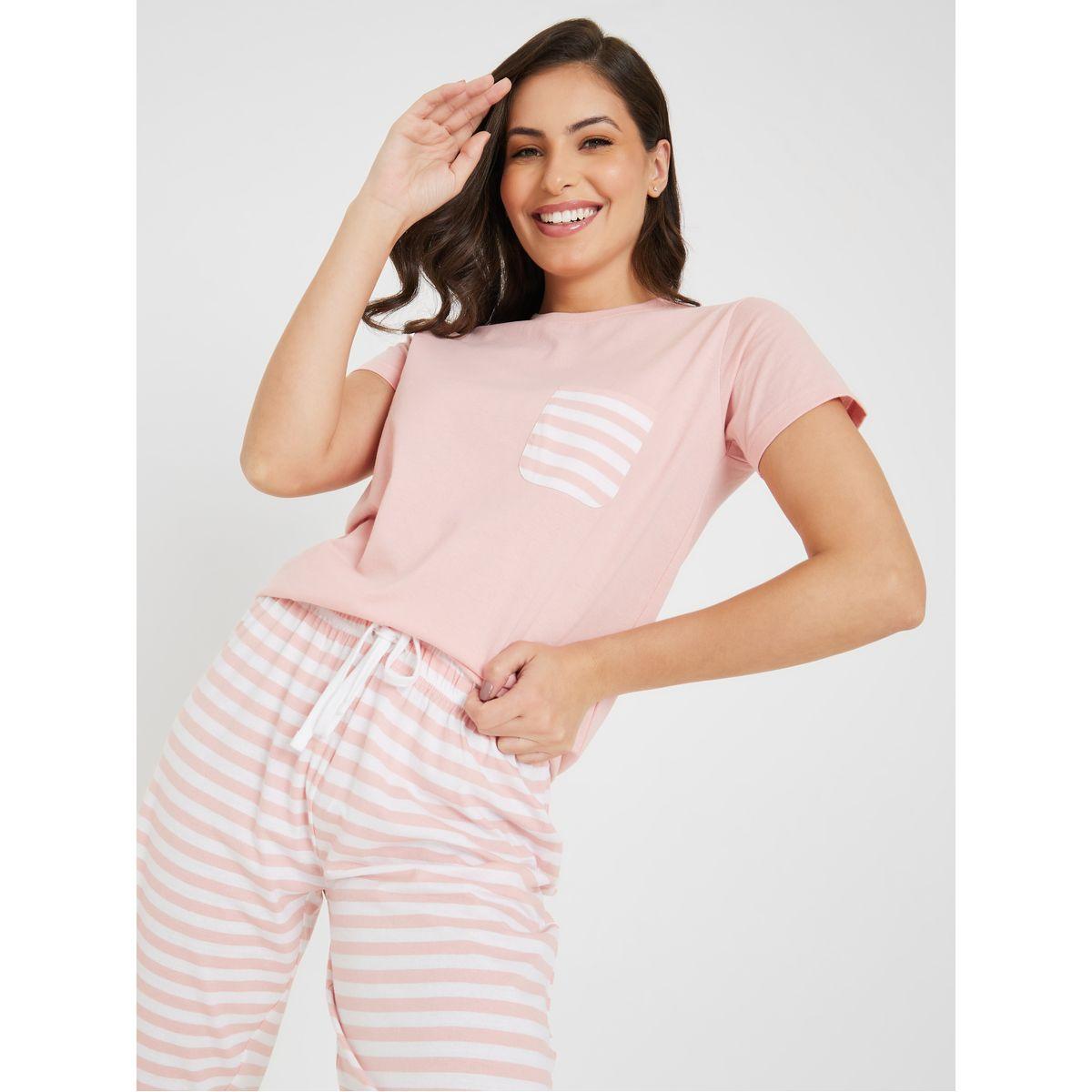Styli Unwind Cotton Striped Pocket T-Shirt & Pyjama Set-women-clothing-nightwear-pyjamas-longsets-image-3