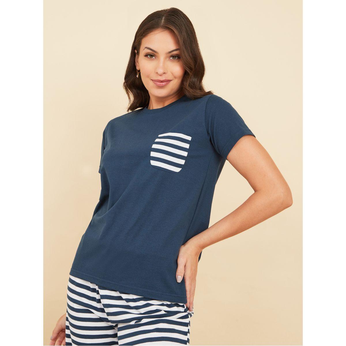 Styli Unwind Striped Pocket T-Shirt & Pyjama Set-women-clothing-nightwear-pyjamas-longsets-image-3