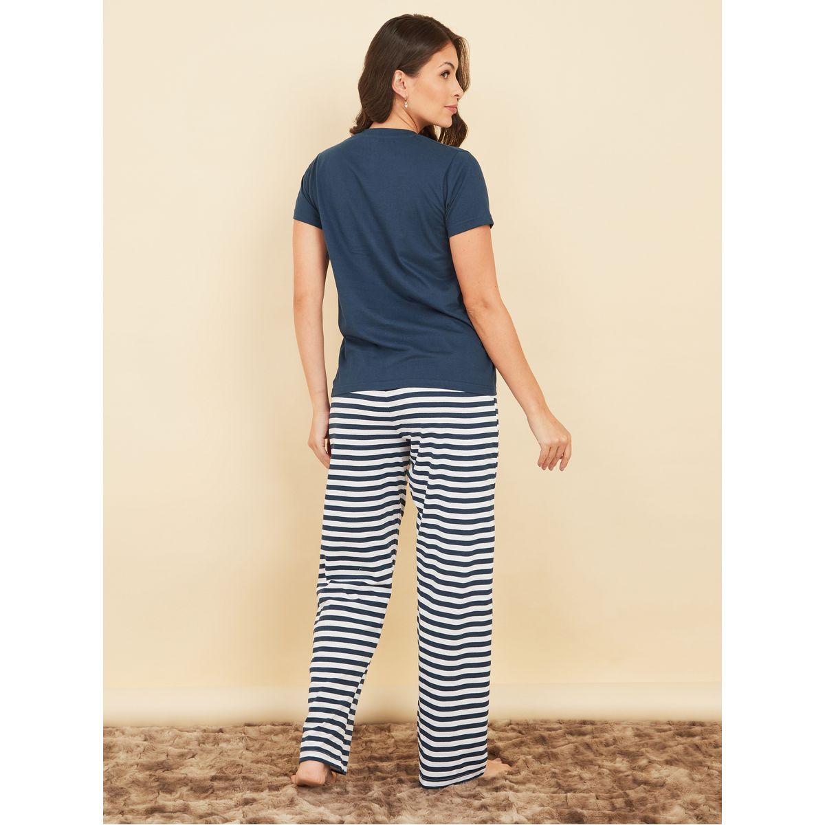 Styli Unwind Striped Pocket T-Shirt & Pyjama Set-women-clothing-nightwear-pyjamas-longsets-image-6