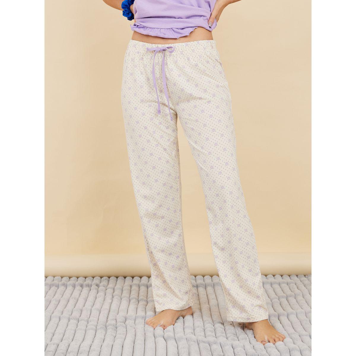 Styli Unwind Cotton Ruffle Hem T-Shirt & Floral Dot Print Pyjama Set-women-clothing-nightwear-pyjamas-longsets-image-4