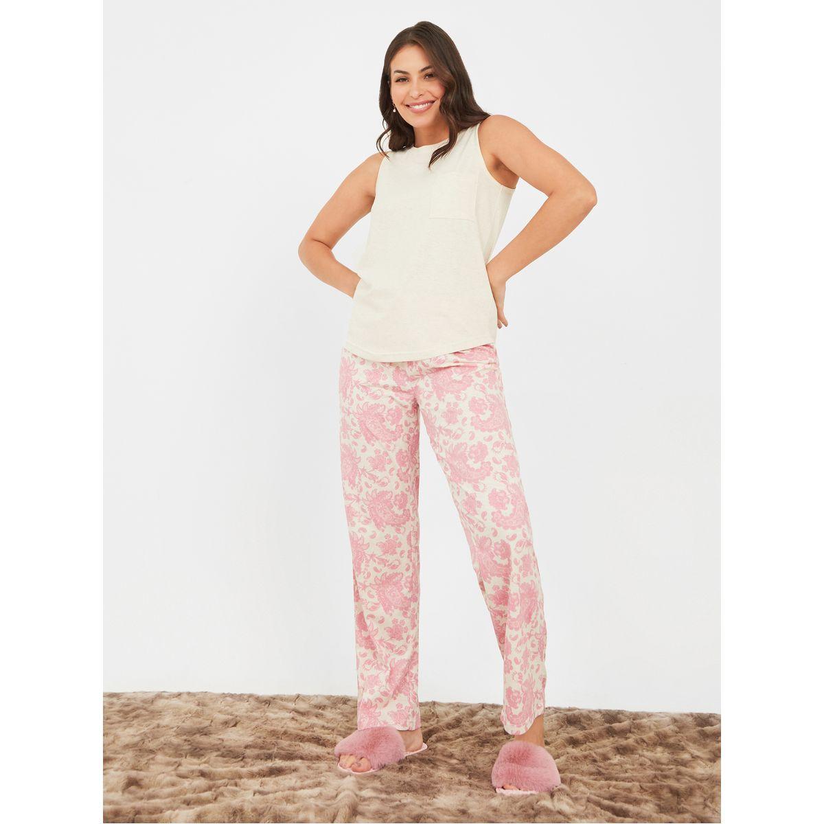 Styli Unwind Cotton Blend Pocket Vest & Paisley Print Pyjama Set-women-clothing-nightwear-pyjamas-longsets-image-2