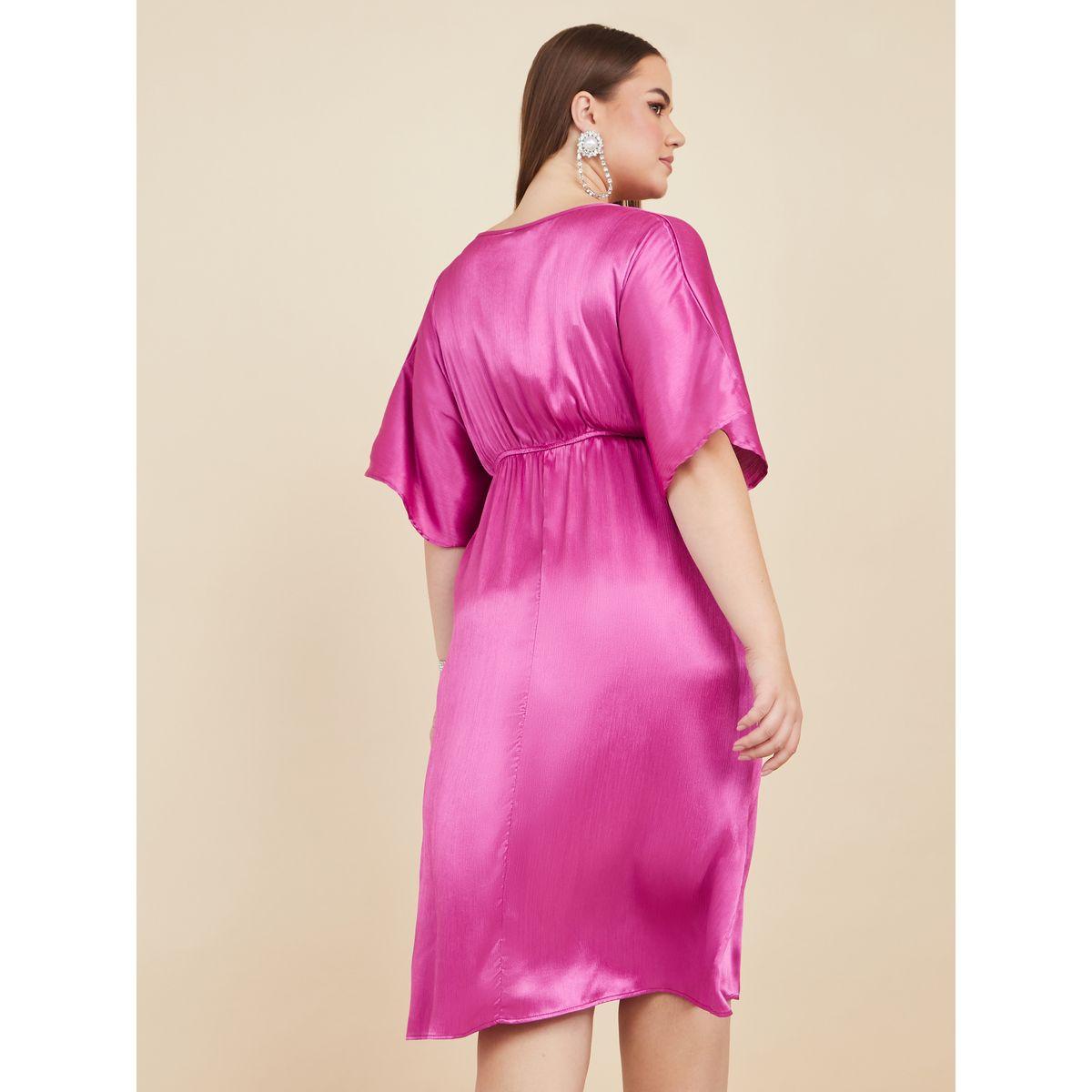 Styli Plus V Neck Satin Midi Dresses-women-clothing-dresses-image-4
