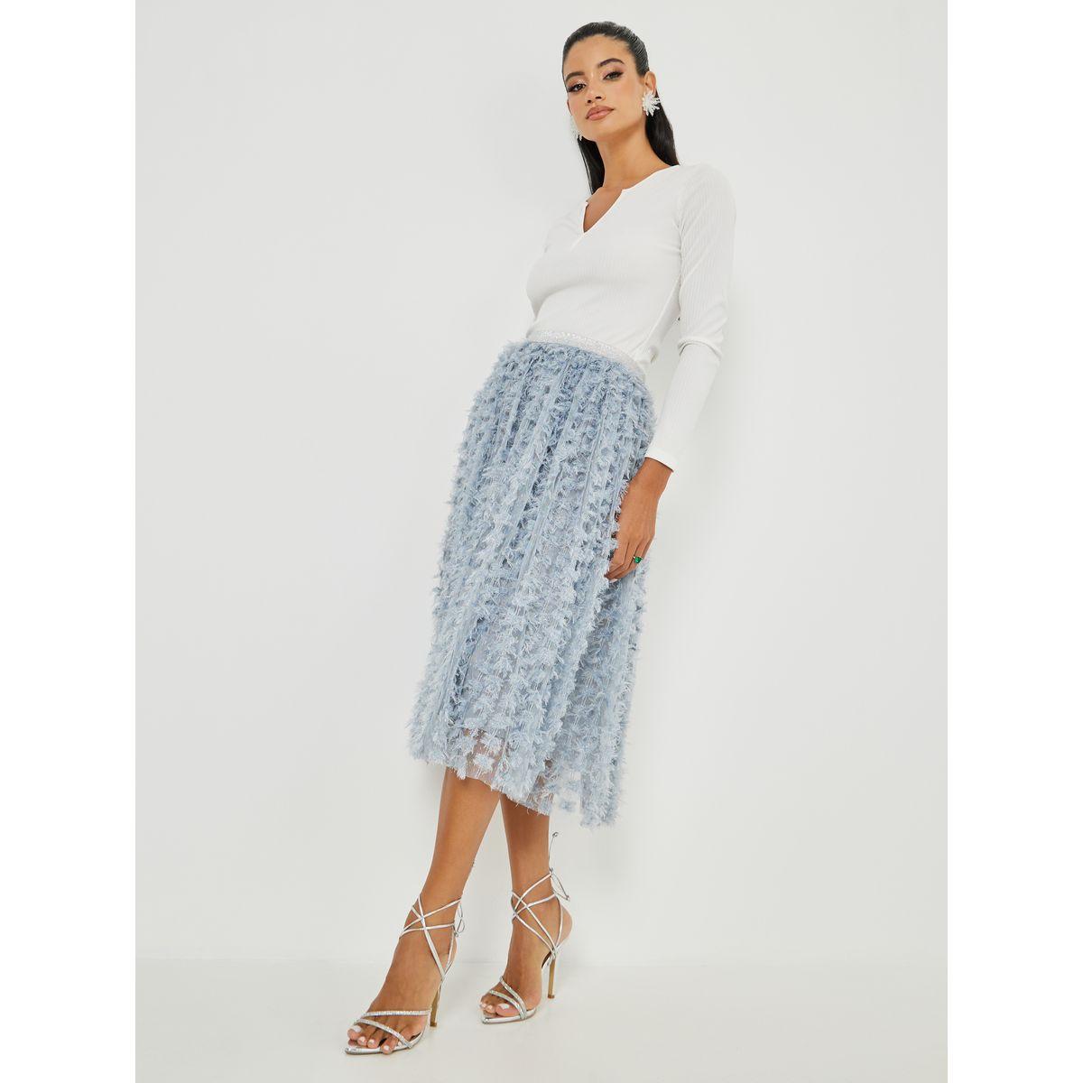 Styli Textured Mesh Midi Skirt-women-clothing-bottoms-skirts-image-1