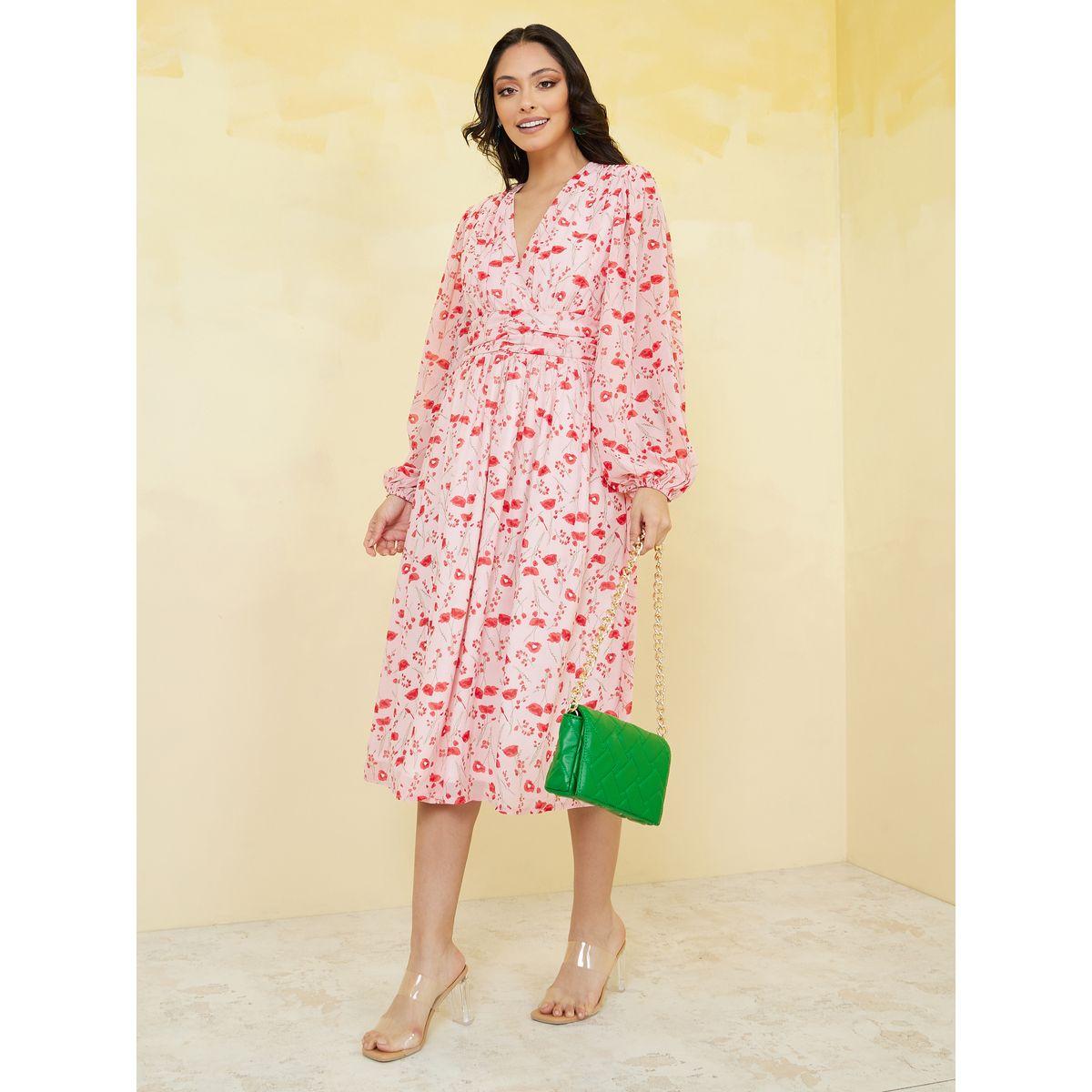 Styli Volume Sleeve Floral A-Line Midi Dress-women-clothing-dresses-image-2