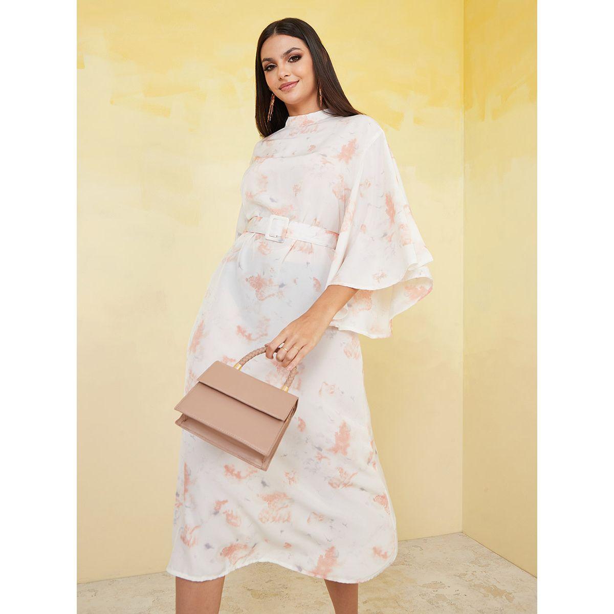 Styli Flare Sleeve Belted A-Line Midi Dress-women-clothing-dresses-image-1