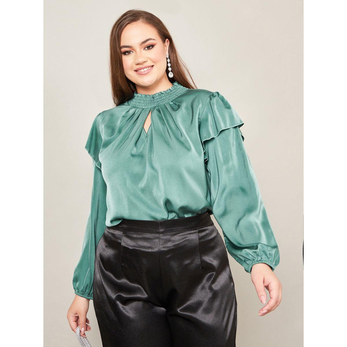 بلوزة ساتان بياقة مزينة بشق-women-clothing-shirtsandblouses-blouses-image-1