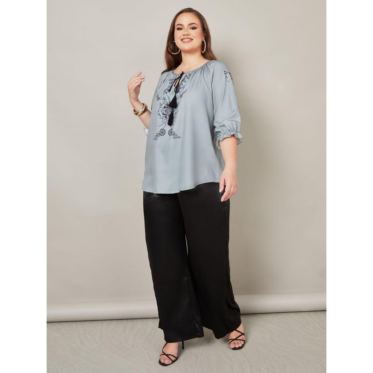 Styli Plus 3/4 Sleeve Tassle Tie-Up Blouse-women-clothing-shirtsandblouses-blouses-image-2