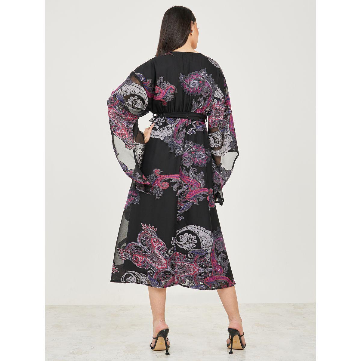 Styli Paisley Print A-Line Midi Dress with Self Tie Up-women-clothing-dresses-image-4