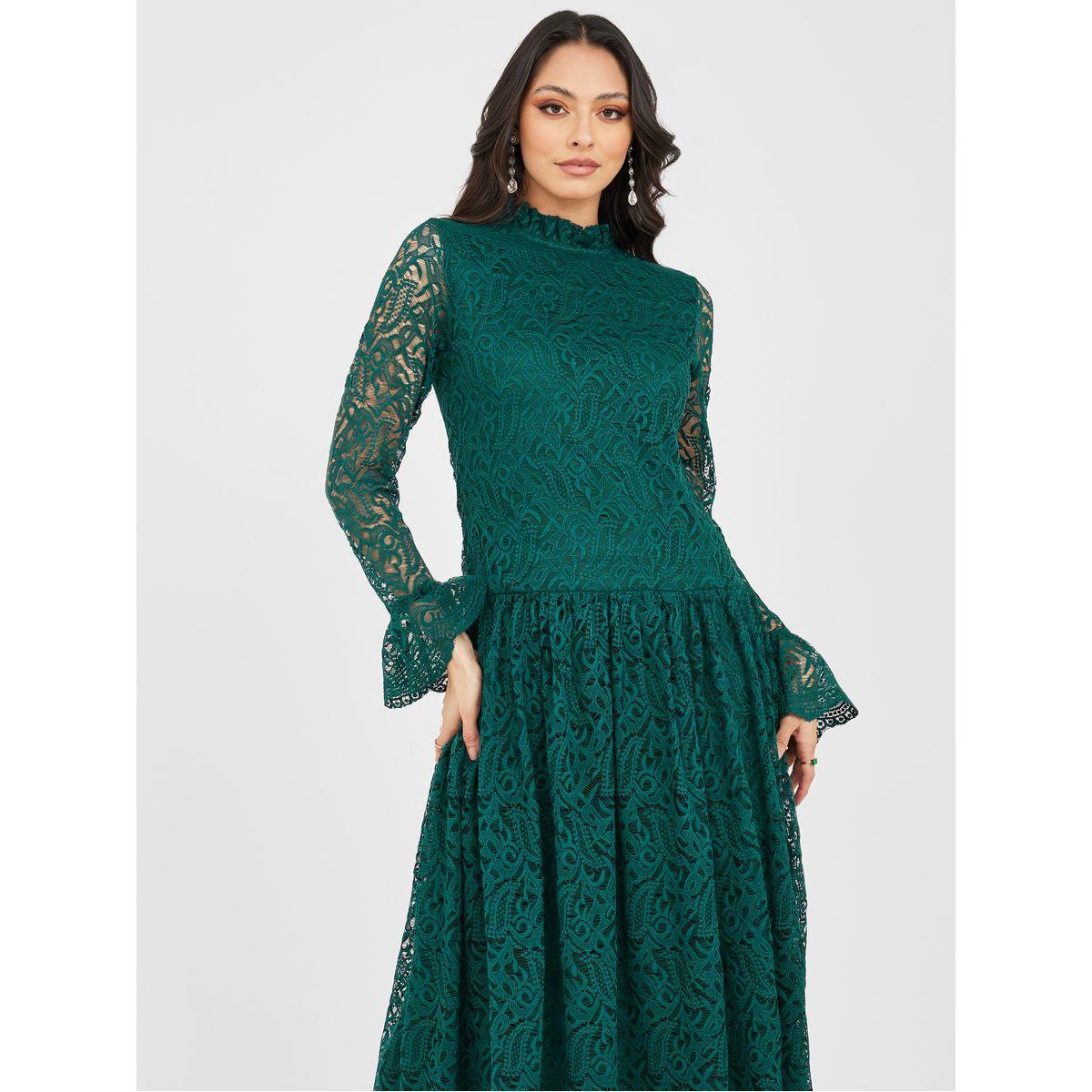 Styli Lace Insert High Neck A-Line Midi Dress-women-clothing-dresses-image-2