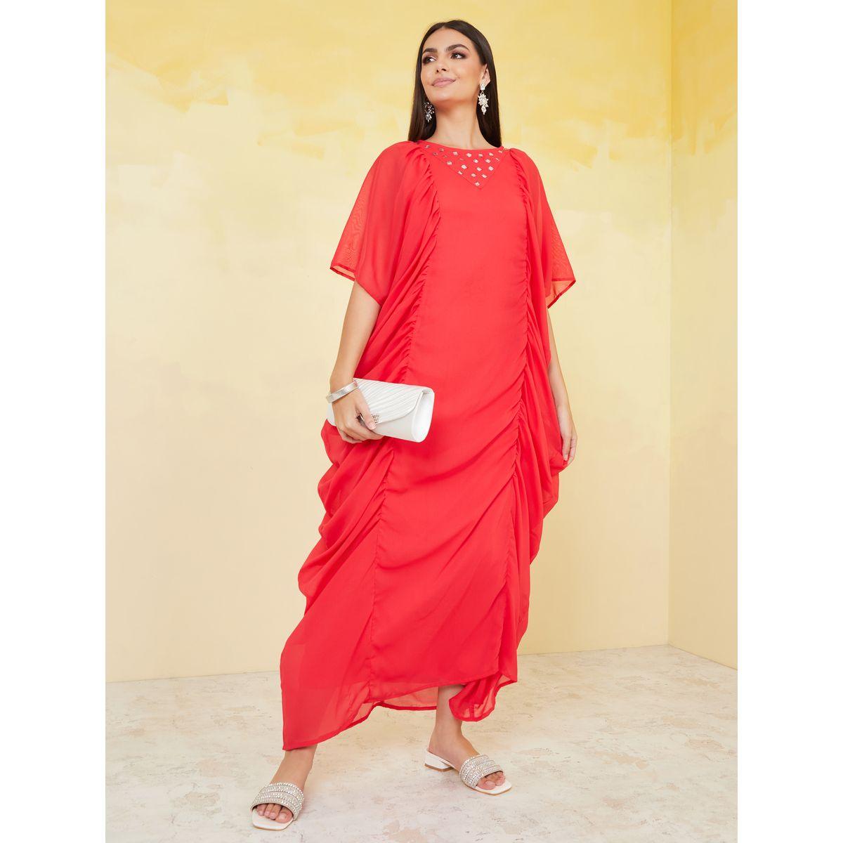 فستان طويل مزين بكشكش-women-clothing-dresses-image-2