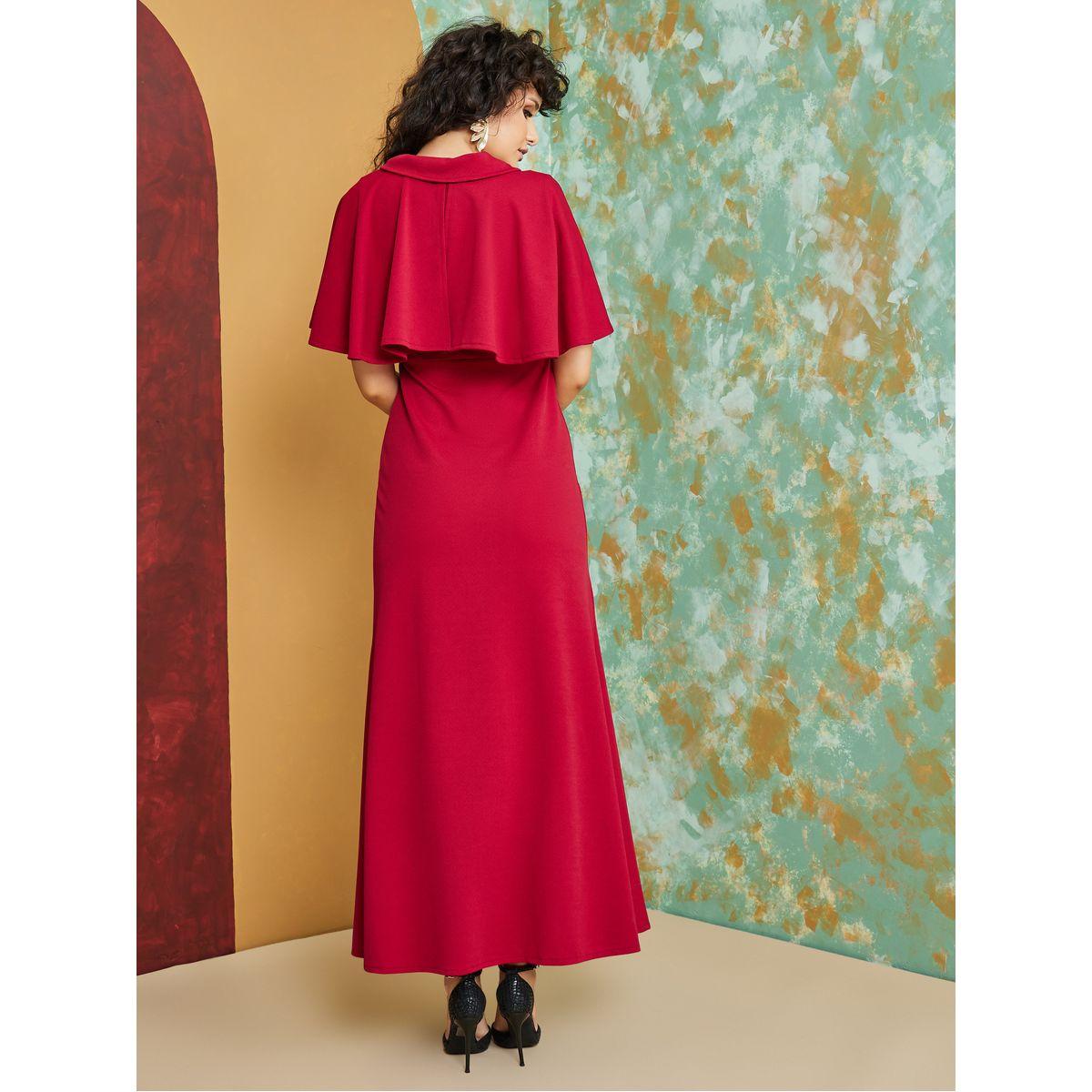 Styli Notch Neck Cape Sleeves A-Line Maxi Dress-women-clothing-dresses-image-4