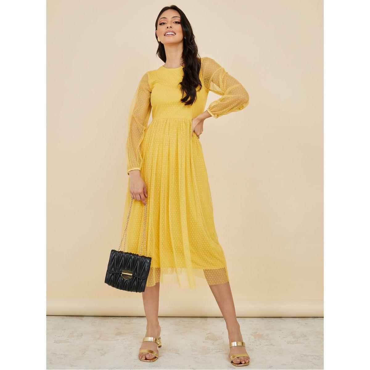 Styli Sheer Sleeve Dobby A-Line Midi Dress-women-clothing-dresses-image-2