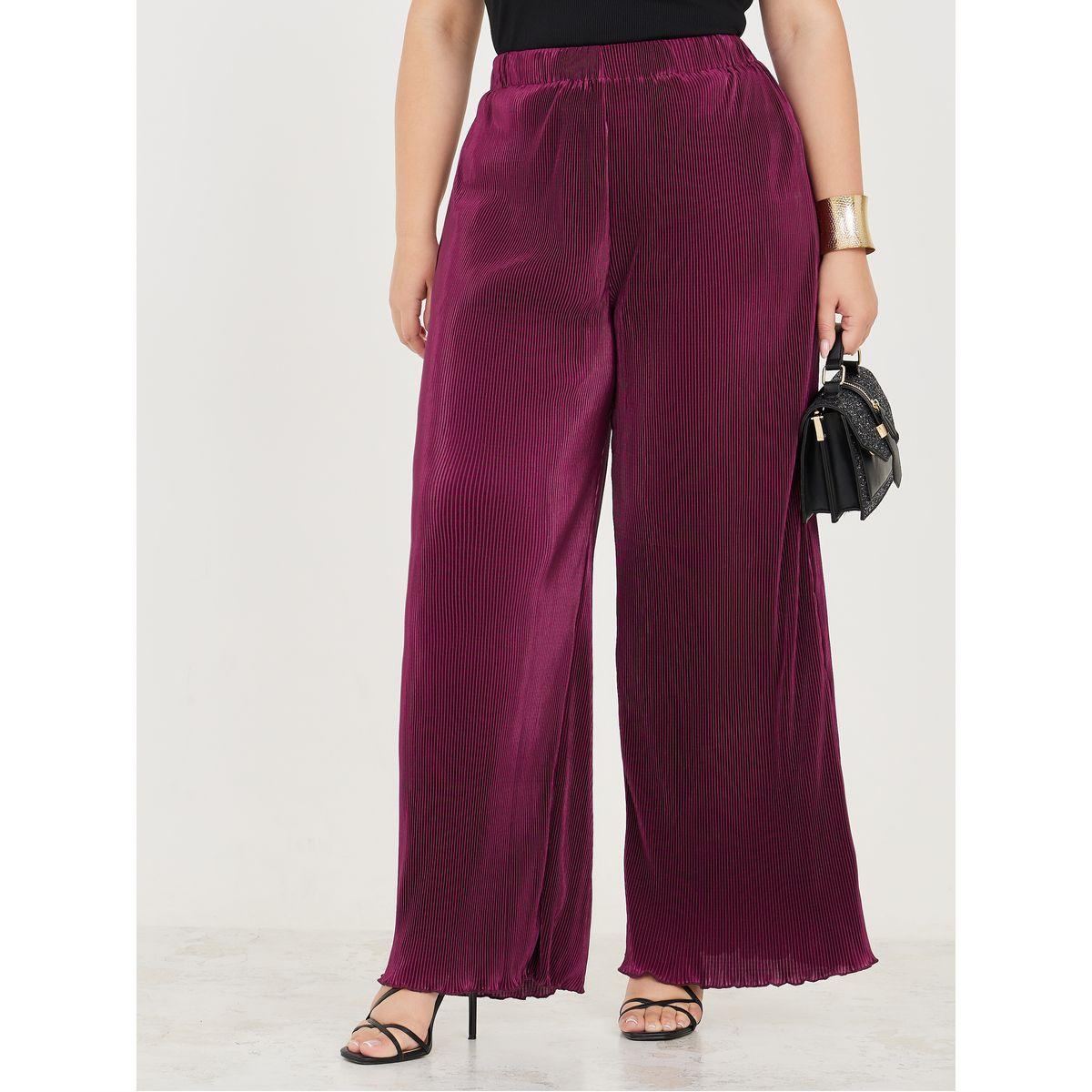 Styli Plus High Waist Plisse Wide Leg Trouser-women-clothing-bottoms-trousers-image-1