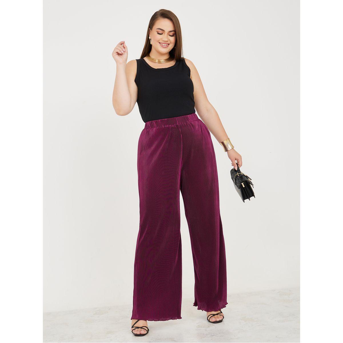 Styli Plus High Waist Plisse Wide Leg Trouser-women-clothing-bottoms-trousers-image-2