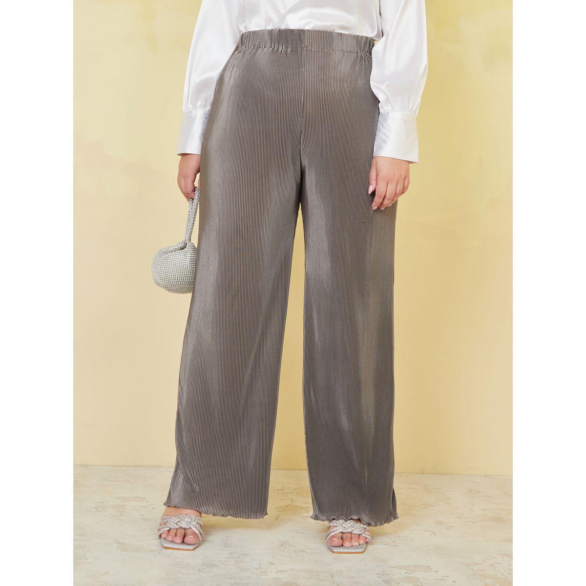 Styli Plus High Waist Plisse Wide Leg Trouser-women-clothing-bottoms-trousers-image-1