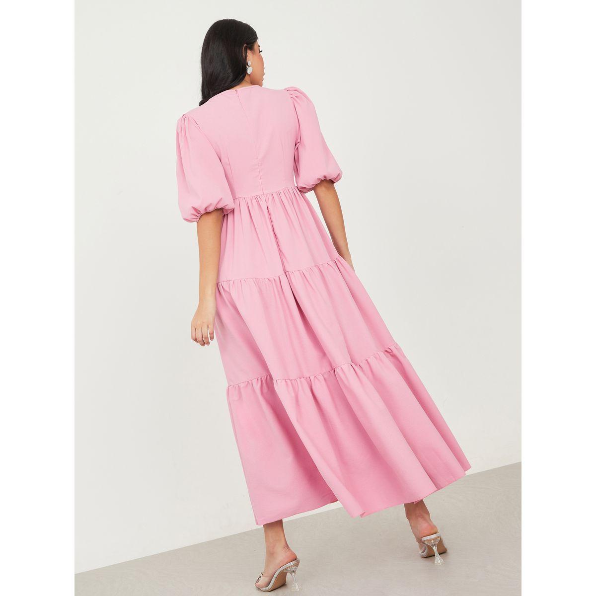 Styli Solid V Neck Tiered Maxi Dress-women-clothing-dresses-image-4