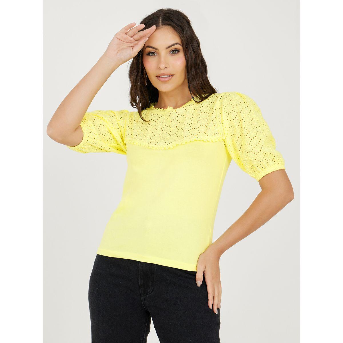 Styli Limited Schiffli Yoke Cuffed Sleeve T-Shirt-women-clothing-tshirts-image-3