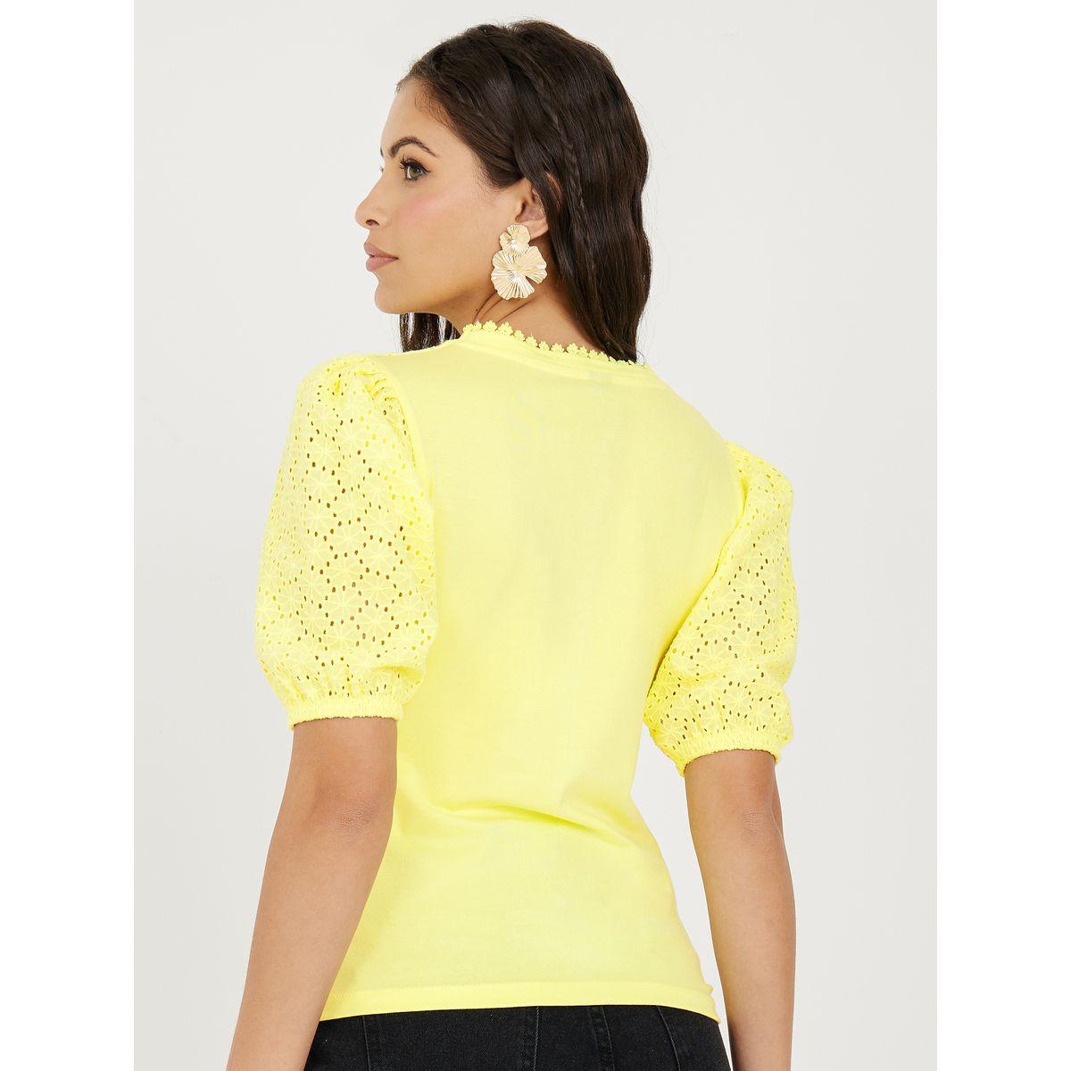 Styli Limited Schiffli Yoke Cuffed Sleeve T-Shirt-women-clothing-tshirts-image-5