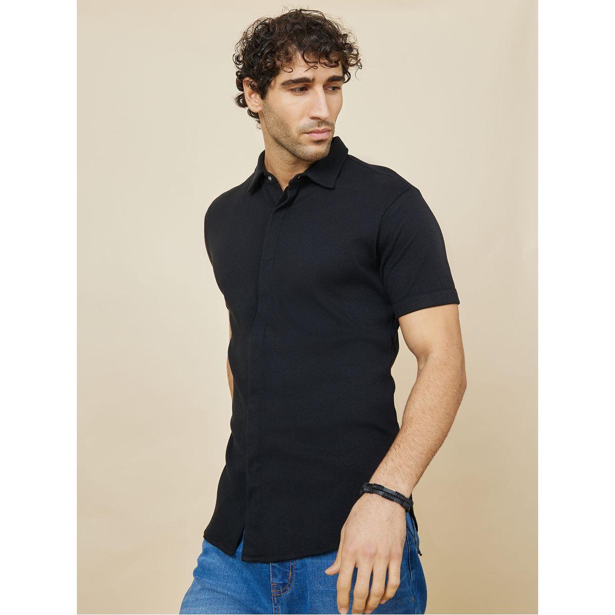 Styli Cotton Knitted Concealed Placket Shirt-men-clothing-shirts-image-1