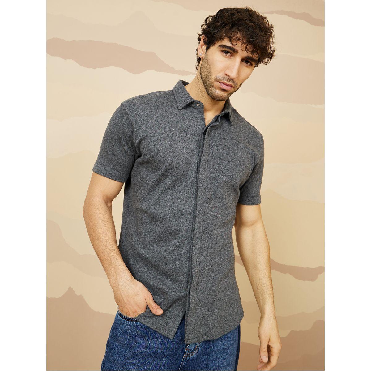 Styli Cotton Knitted Concealed Placket Shirt-men-clothing-shirts-image-1