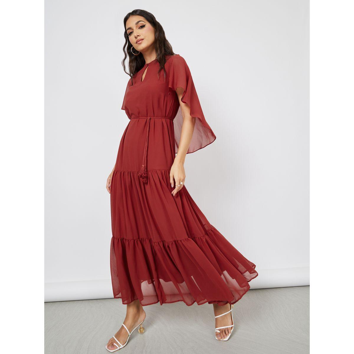 Styli Cape Sleeve Tiered Maxi Dress-women-clothing-dresses-image-1