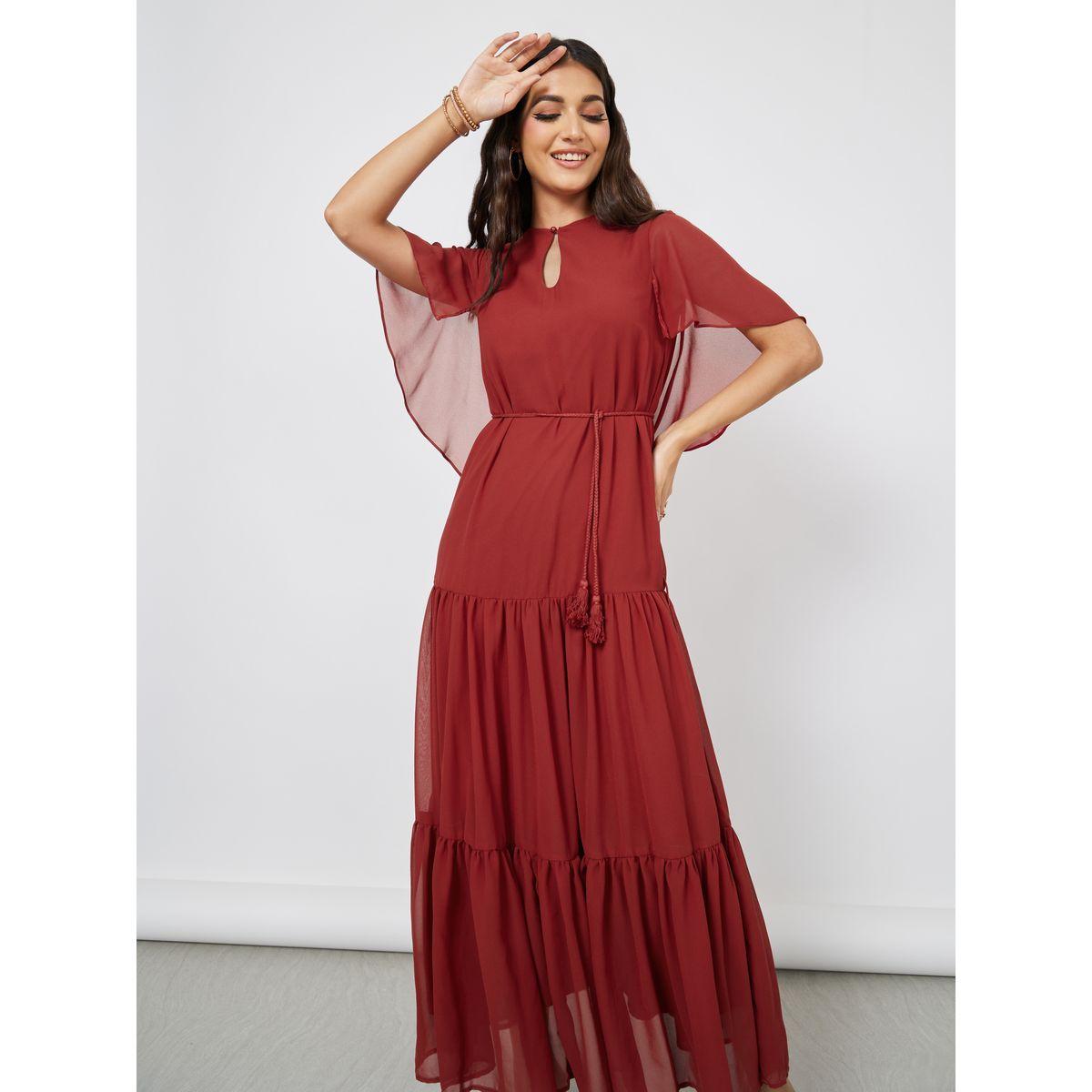 Styli Cape Sleeve Tiered Maxi Dress-women-clothing-dresses-image-2
