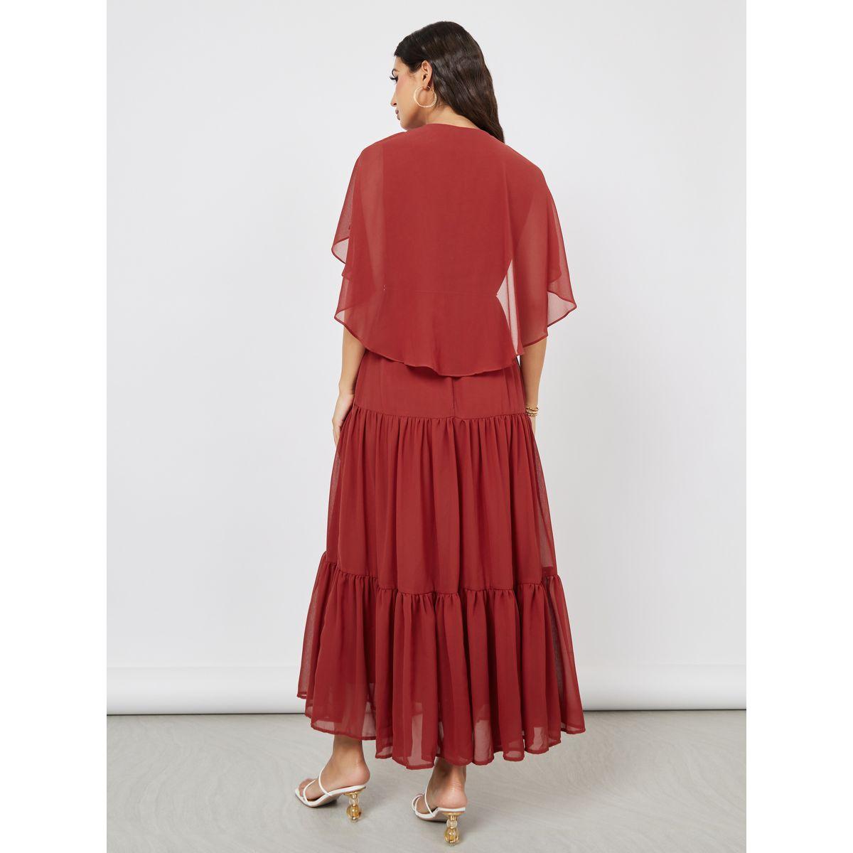 فستان طويل بكسرات واكمام كيب-women-clothing-dresses-image-4