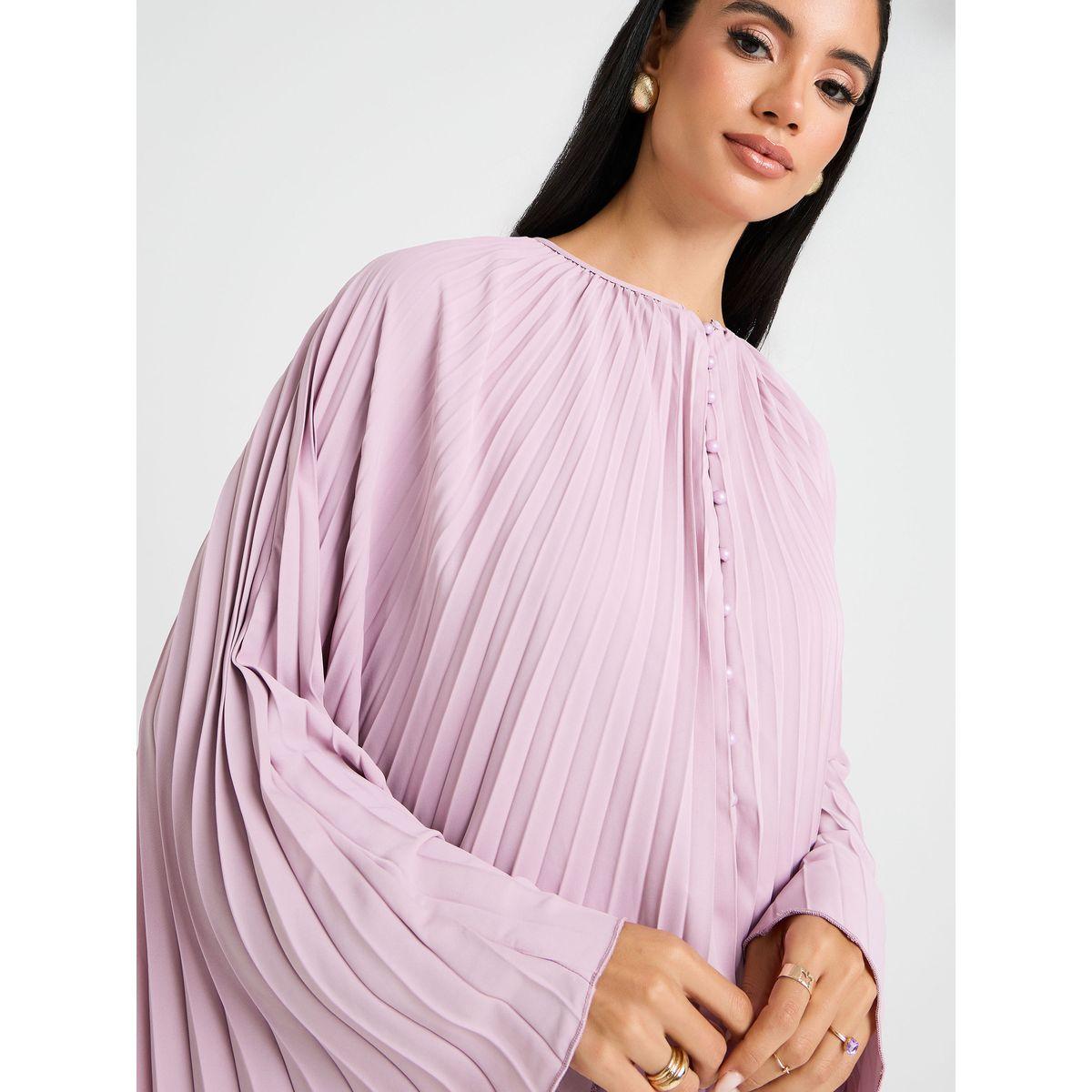 Styli Pleated Kaftan Maxi Dress with Button-Loop-women-clothing-dresses-image-4