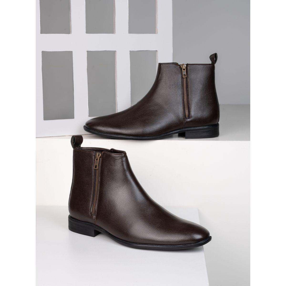 Styli Solid Low Heels Boots with Zipper Closure-men-shoes-boots-image-1