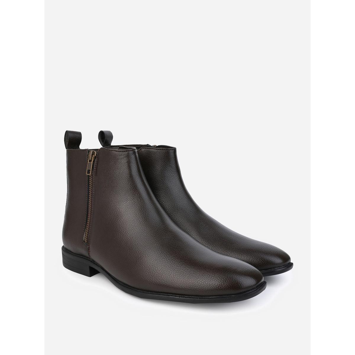 Styli Solid Low Heels Boots with Zipper Closure-men-shoes-boots-image-2