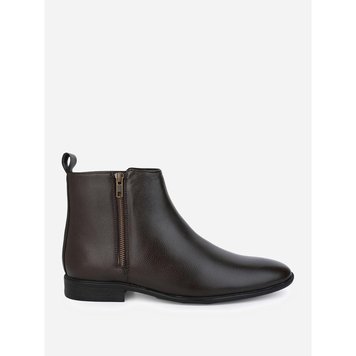 Styli Solid Low Heels Boots with Zipper Closure-men-shoes-boots-image-3