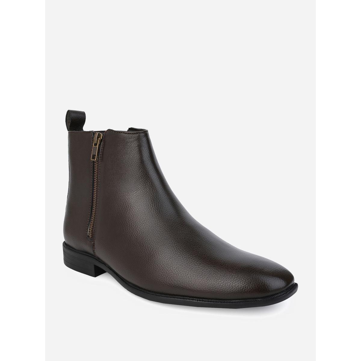 Styli Solid Low Heels Boots with Zipper Closure-men-shoes-boots-image-4