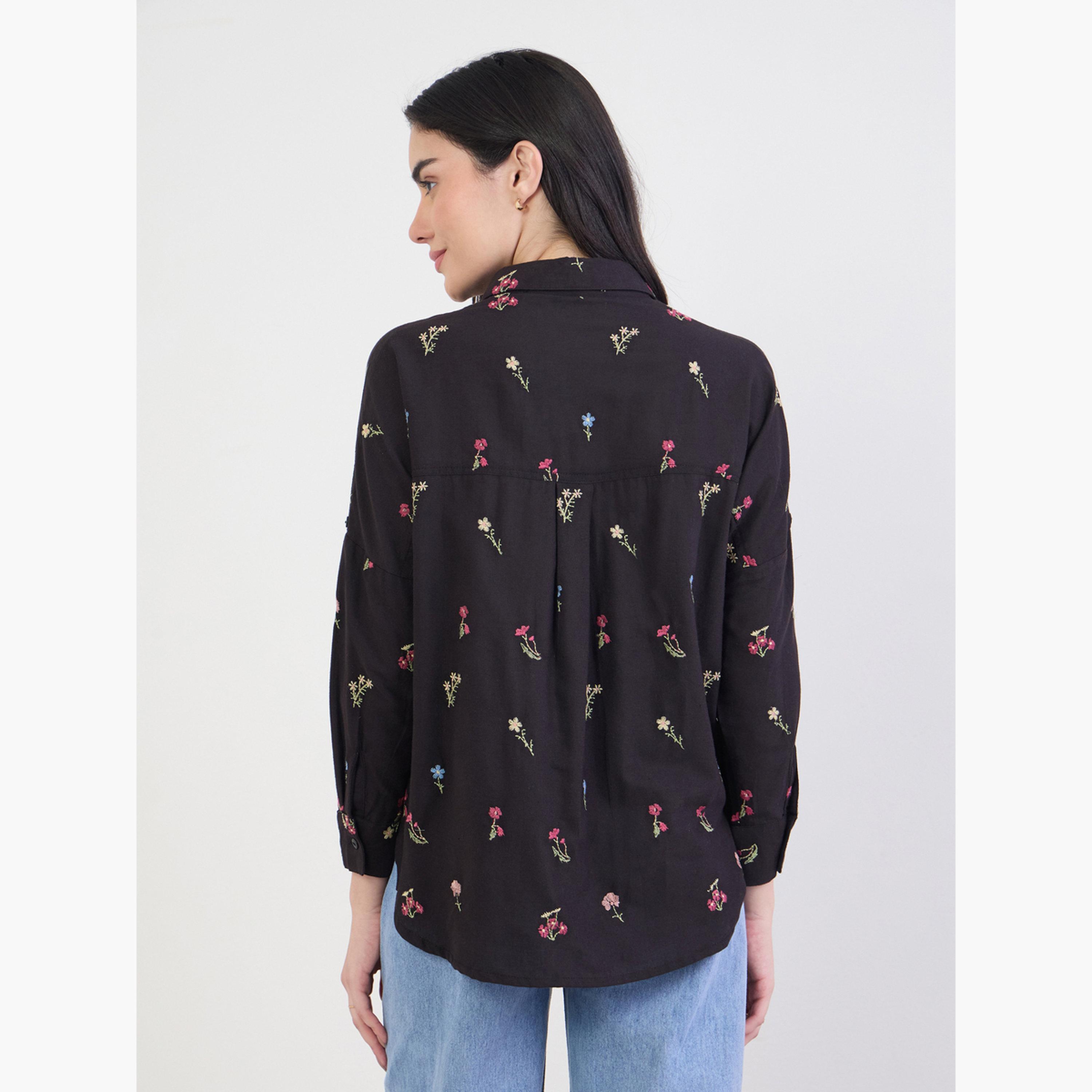 Styli Women Black Embroidered Long Sleeve Shirt-women-clothing-shirtsandblouses-shirts-image-4