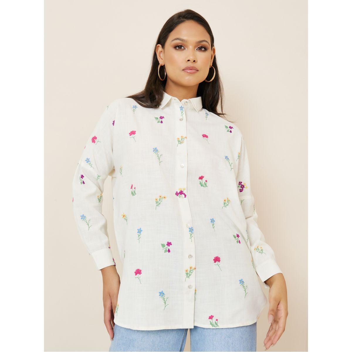 Styli Limited All Over Embroidered Linen Look Longline Shirt-women-clothing-shirtsandblouses-shirts-image-1