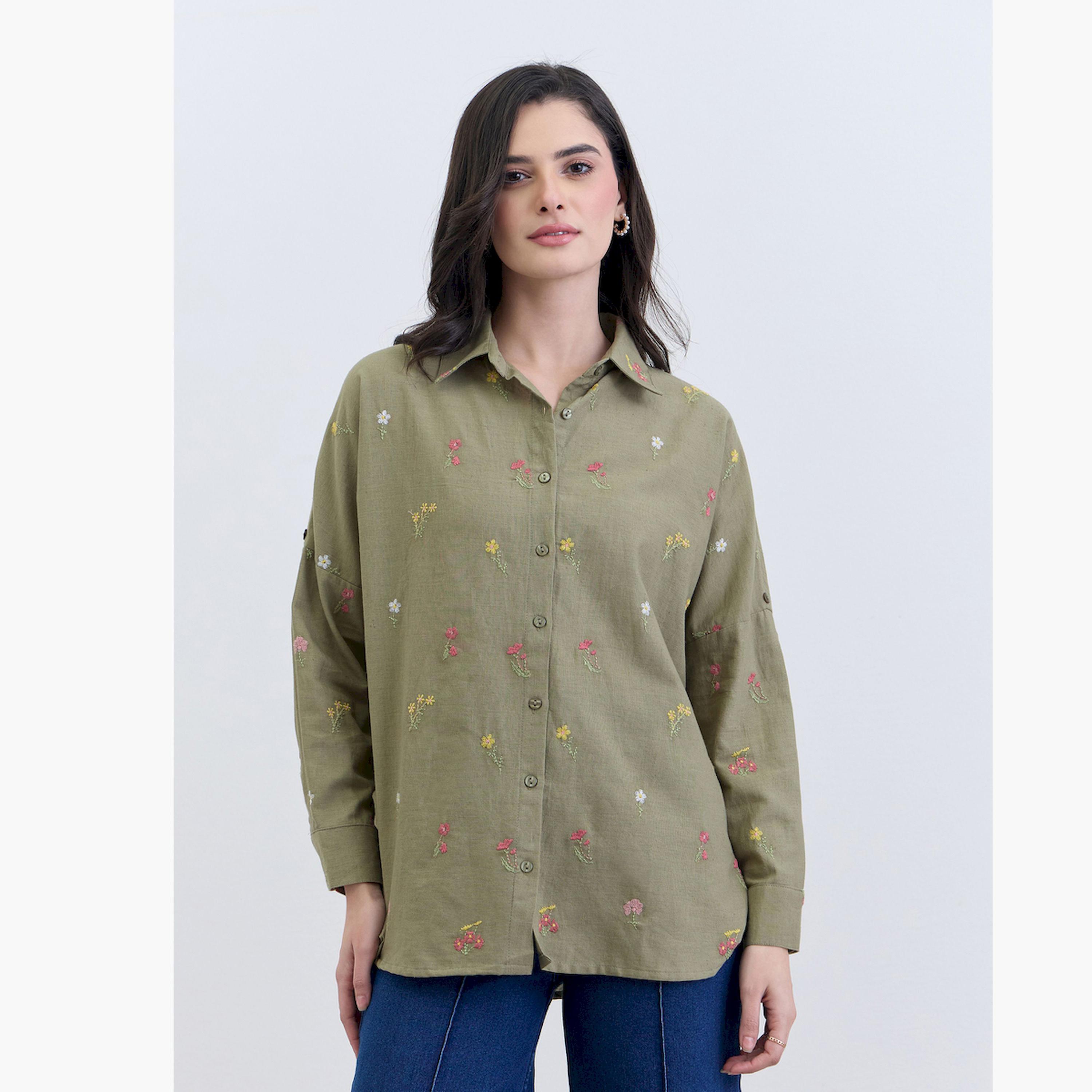 بلوزة بتفاصيل مُطرّزة وأكمام طويلة مع أزرار غلق-women-clothing-shirtsandblouses-shirts-image-1
