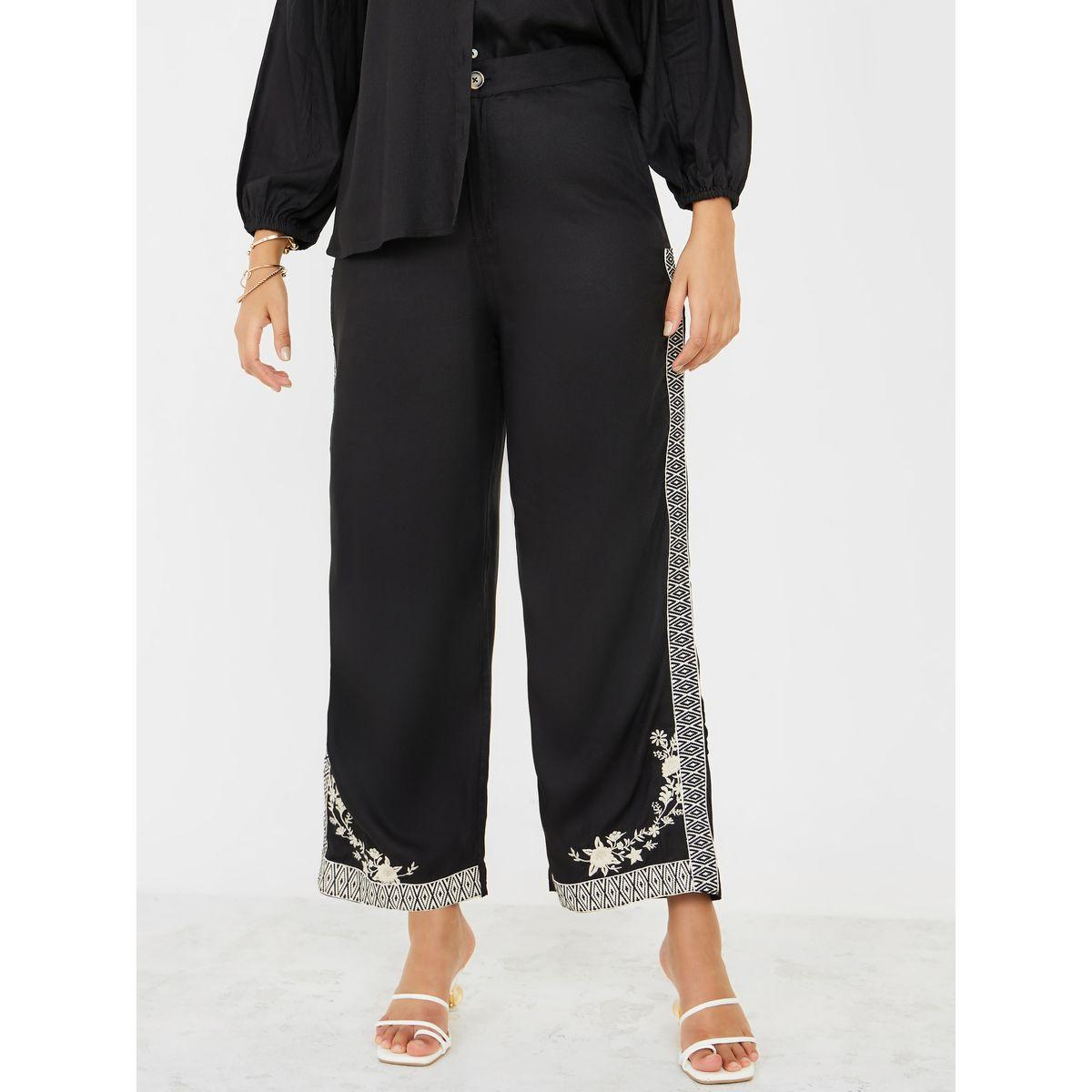 Styli Embroidered Rayon Twill Shirt and Flared Pant Co-Ords Set-women-clothing-coordsets-image-4