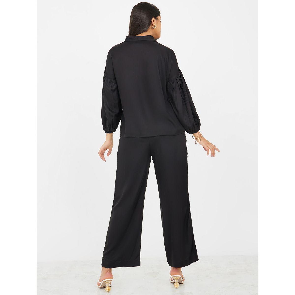 Styli Embroidered Rayon Twill Shirt and Flared Pant Co-Ords Set-women-clothing-coordsets-image-5